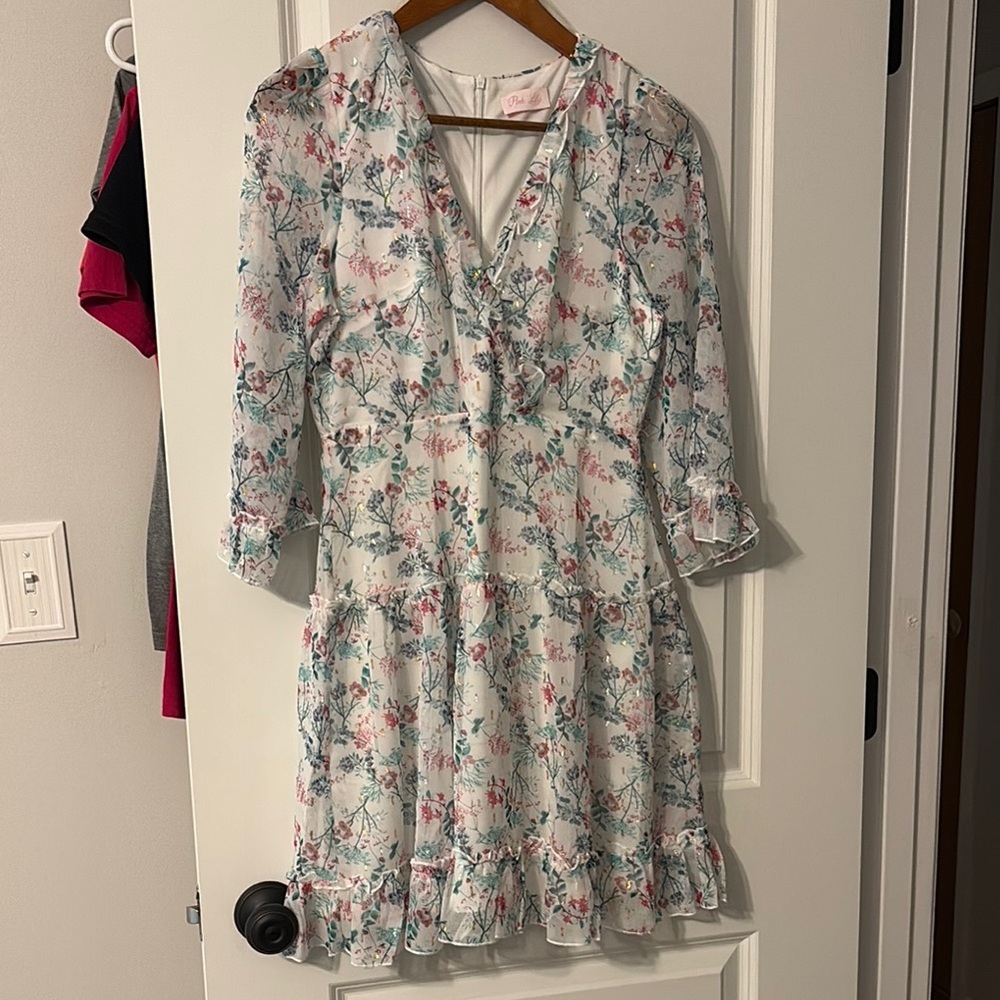 Pink Lily Floral Ruffle Dress - NEVER WORN